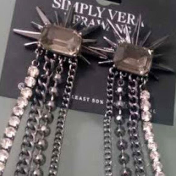 Vera Wang Jewelry - VERA WANG Rocker Chic Spikes Gunmetal Gray/Clear Crystals Chains Earrings**NEW!